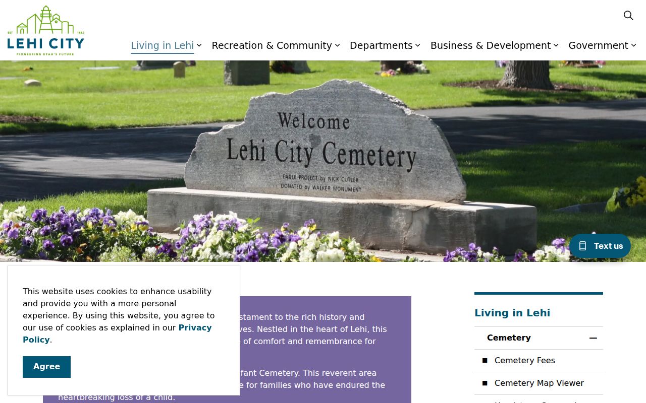 Lehi people directories showing cemetery map and contact options